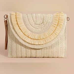 NWT- Boho Style Straw Woven Clutch with Tassel